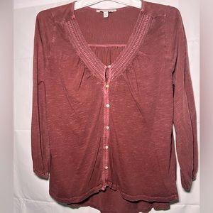 Lucky Brand, size small, maroon long sleeve button down top